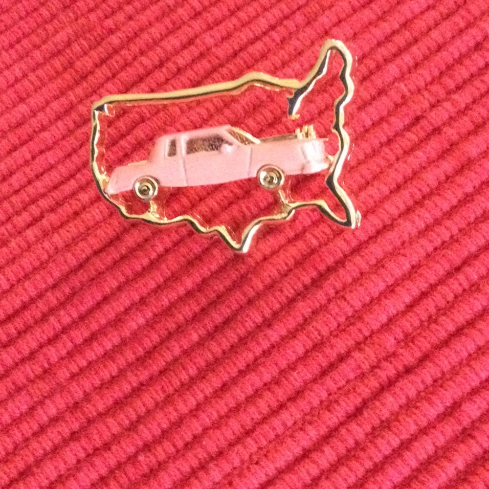 Gold and Pink Car USA Brooch